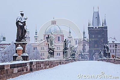 Charles bridge in winter, Prague Stock Photo