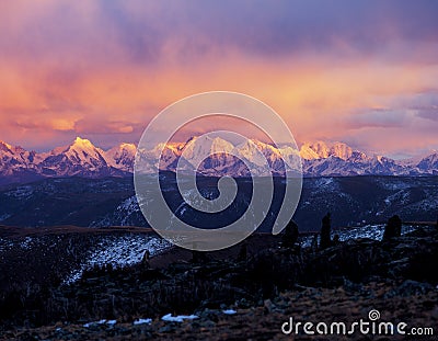 Snow mount in sunrise, Stock Photo