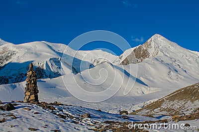 Snow of mountain glacier in Himalaya summit ascent Stock Photo