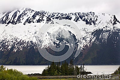 Snow Mountain Seward Highway Anchorage Alaska Stock Photo