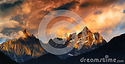 Snow Mountain in sunset Stock Photo