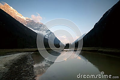 Snow mountain in sunset sunshine landscape Stock Photo