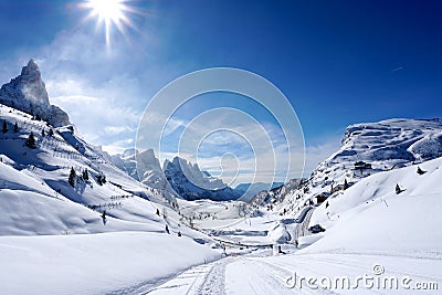 Snow mountains landscape sunny day Stock Photo