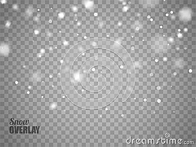 Snow overlay on transparent background. Vector falling snowflakes isolated. Vector Illustration