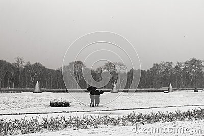 Snow in Parc de Sceaux Stock Photo