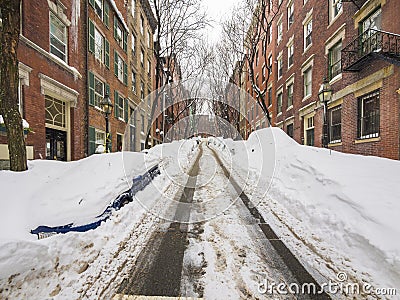 Snow and parking in Boston Editorial Stock Photo
