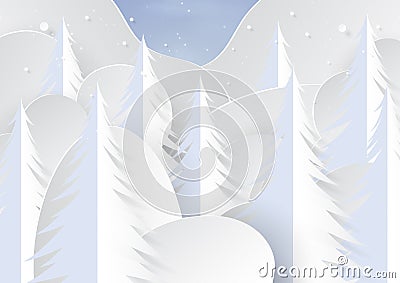 Snow and pine trees on winter season landscape background Vector Illustration