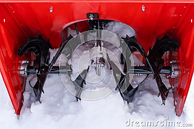 Snow plow auger in the snow close up Stock Photo