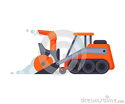 Snow Plow Bulldozer, Winter Snow Removal Machine, Heavy Professional Cleaning Road Snowblower Vehicle Vector Vector Illustration
