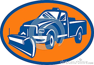 Snow plow pick-up truck Stock Photo