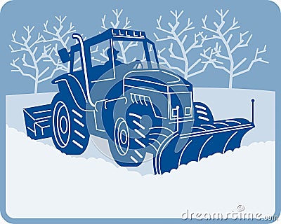 Snow plow tractor plowing Stock Photo