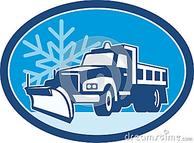 Snow Plow Truck Retro Vector Illustration