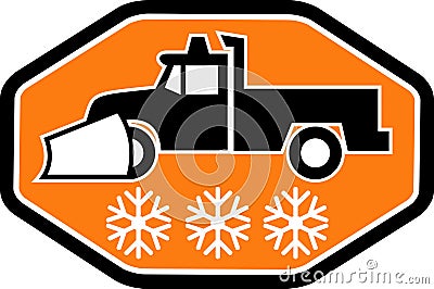 Snow plow truck with snowflake Stock Photo