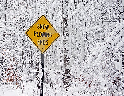 Snow Plowing Ends Sign Stock Photo