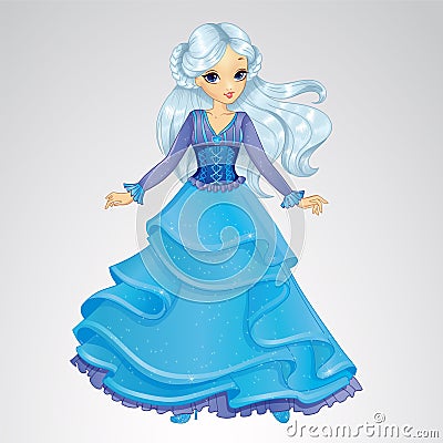 Snow Queen In Blue Dress Vector Illustration