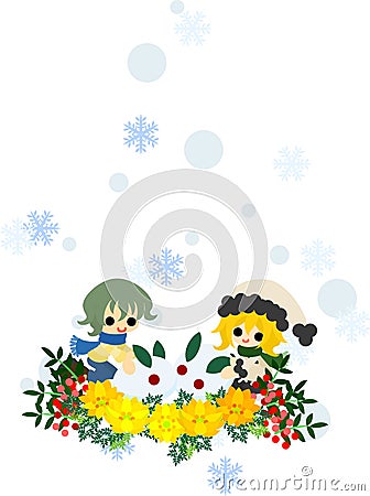 Snow rabbits and children Vector Illustration