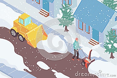 Snow Removal Isometric Illustration Vector Illustration