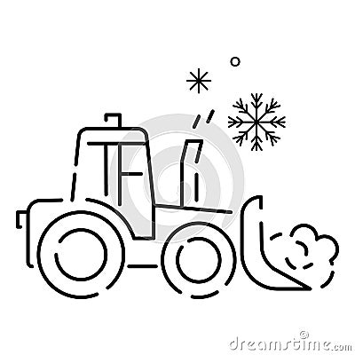 Snow removal Winter season service linear icons. Christmas. Studded tires for car. Customizable thin line contour symbols. Tractor Vector Illustration