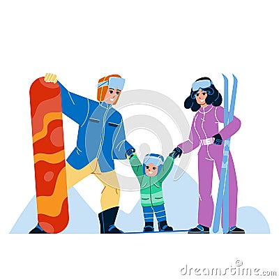 Snow Resort Enjoying And Skiing Family Vector Vector Illustration