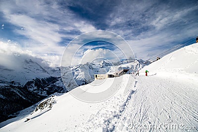 Snow road near Blauherd mountain station, Zermatt, Switzerland Stock Photo