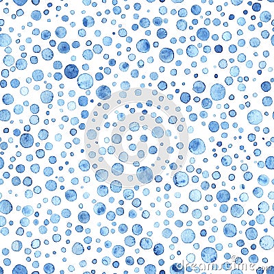 Snow seamless pattern. Blue watercolor dots on a white background. New Year and Christmas print for textiles, gift wrapping paper Stock Photo