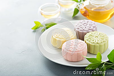 Snow skin mooncakes for the mid Autumn festival Stock Photo