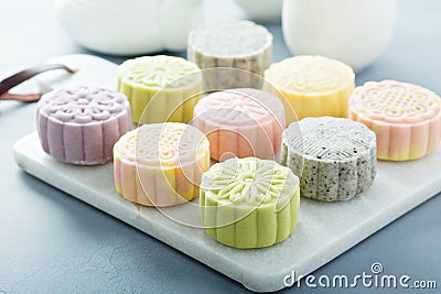 Snow skin sweet and savory traditional Chinese mooncakes Stock Photo