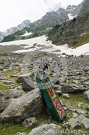 Snow sled is very popular activity at Sonamarg in Kashmir. Editorial Stock Photo