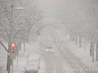 Snow Storm in Milwaukee, Wisconsin Stock Photo