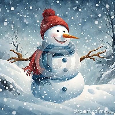 a snow man in a snow storm - 1 Stock Photo