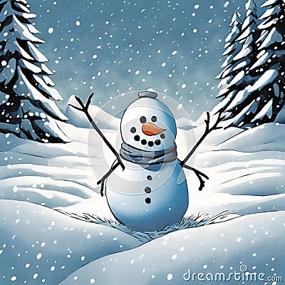 a snow man in a snow storm - 1 Stock Photo