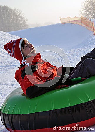 Snow tubing Stock Photo