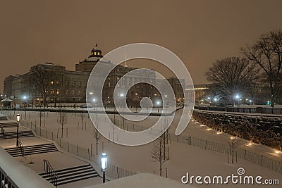 Snow in Washington D. C. Winter in Washington DC. Capitol hill. Snowfall in DC. District of Columbia night evening shoot Stock Photo