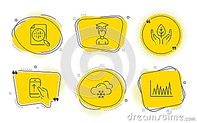 Snow weather, Student and Swipe up icons set. Analytics chart, Fair trade and Line graph signs. Vector Vector Illustration