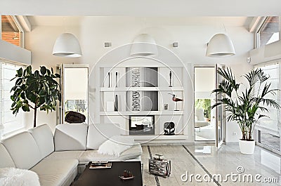 Snow-white living room modern interior Stock Photo