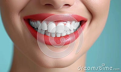 Snow-white smile of an attractive young woman, dental advertising Stock Photo