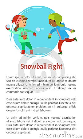 Snowball Fights Children Playing Snow Outdoors Vector Illustration