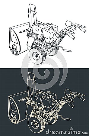 Snowblower isometric blueprint Vector Illustration