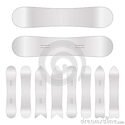 Snowboard Blank Vector. Empty Clean White Snowboards Template. Front, Back Sides. Isolated Illustration. Ski Resort Vector Illustration