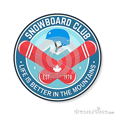 Snowboard Club. Vector. Concept for shirt , print, stamp or tee. Vintage typography design with snowboard and helmet Vector Illustration
