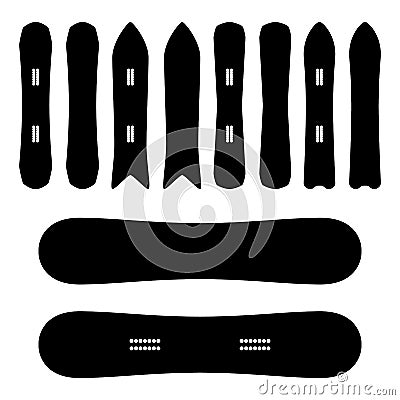 Snowboard Icons Set Vector. Black And White. Different Types. Isolated Snowboards Symbols, Sign. Vector Illustration