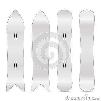 Snowboard Realistic Blank Set Vector. Empty Clean White Snowboards Template. Front, Back Sides. Different Types Vector Illustration
