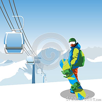 Snowboard and ski resort theme illustration. Vector Illustration