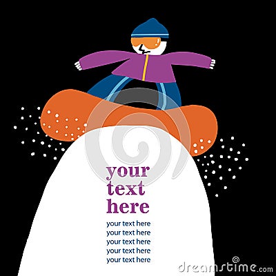 Snowboard teen postcard Vector Illustration