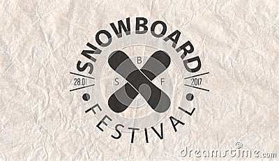 Snowboard vintage circled logotype on parchment paper background Stock Photo