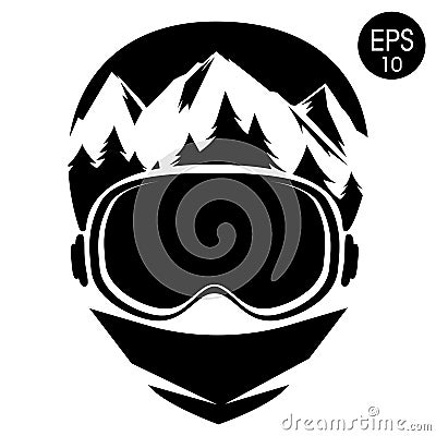 Snowboarder icon. Vector illustration. Freerider in helmet and Ski Goggles Vector Illustration