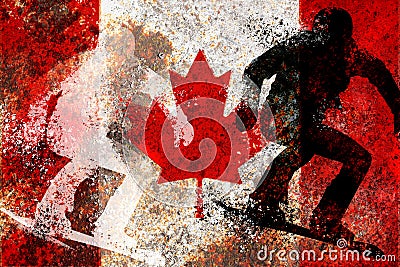 Snowboarder silhouette on a Canada flag Stock Photo