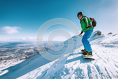 Snowboarder stay on the mountain top, Tatranska Lomnica, Slovakia Stock Photo