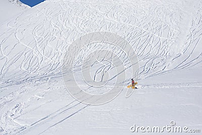 Snowboarder stopped due to plains and deep snow Stock Photo