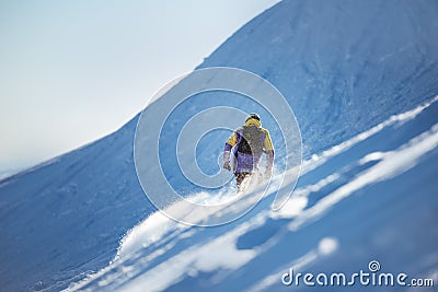 Snowboarding concept with offpiste backcountry snowboarder or skier Stock Photo